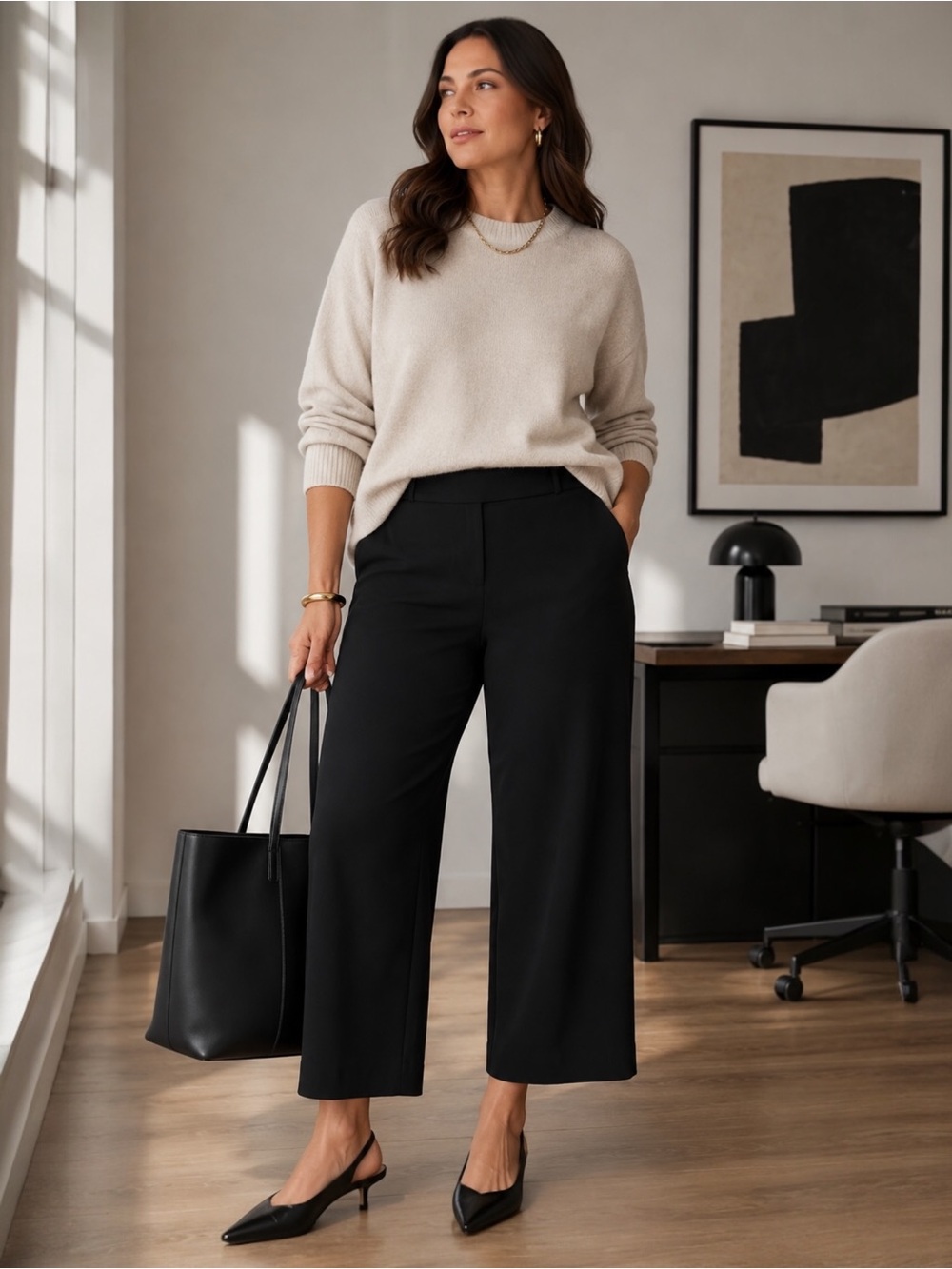 Lafayette 148 Black Cropped Straight Leg Pants Size 12 Mid Rise